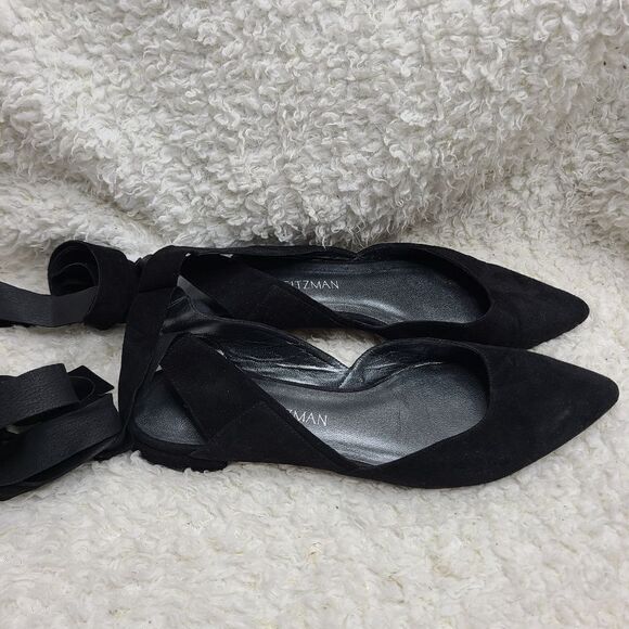 Stuart Weitzman Supersonic Black Suede Ankle Wrap Flats Size 6 - Picture 3 of 7